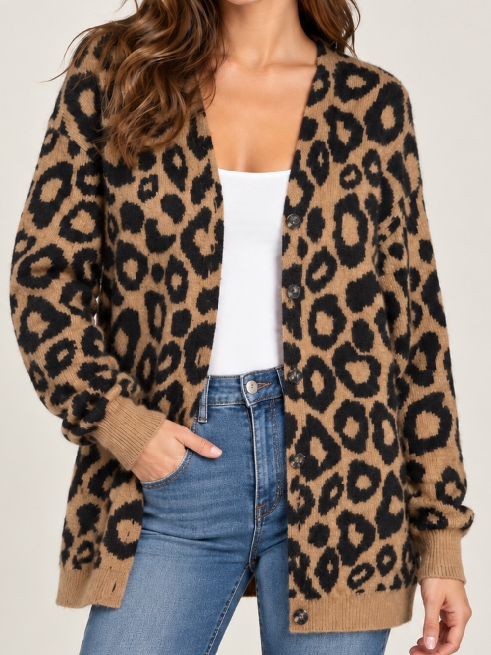 Aritzia TNA Mohair Blend Oversized Leopard Button Down Cardigan